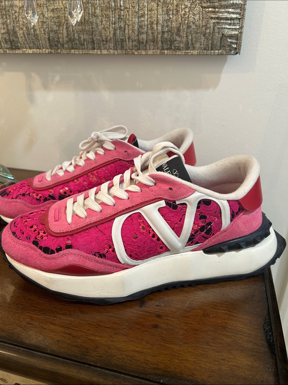 Valentino Hot Pink Lace-Accent Women's Sneakers size 9